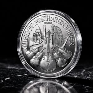 Wiedeński Filharmonik 1 oz srebro Ag 999 awers instrumenty Vienna Philharmonic