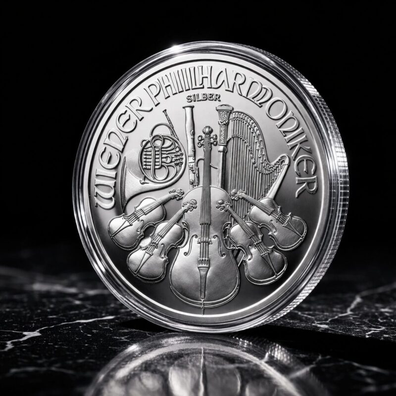 Wiedeński Filharmonik 1 oz srebro Ag 999 awers instrumenty Vienna Philharmonic