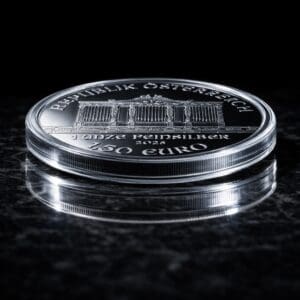 Wiedeński Filharmonik 1 oz srebro Ag 999 moneta w kapsule pod kątem