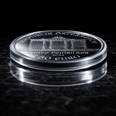 Wiedeński Filharmonik 1 oz srebro Ag 999 moneta w kapsule pod kątem