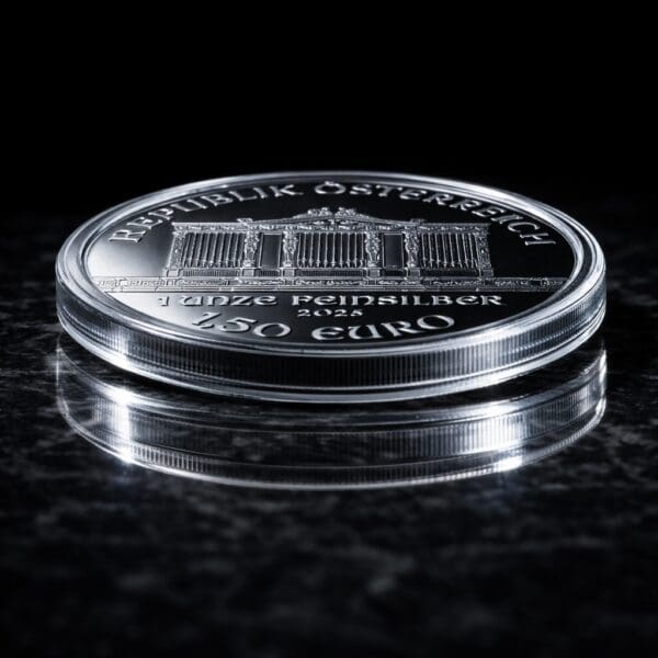 Wiedeński Filharmonik 1 oz srebro Ag 999 moneta w kapsule pod kątem