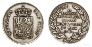 Srebrna moneta o nominale 10 złotych z 1981 roku, upamiętniająca 190. rocznicę uchwalenia Konstytucji 3 Maja.