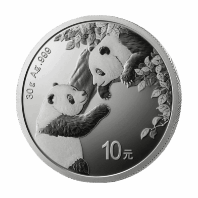 Srebrna moneta Chińska Panda 2023 – rewers z dwoma pandami w otoczeniu bambusów, awers ze Świątynią Nieba w Pekinie. Chińska Panda 2023 Kraków KupSZTABKI Srebrna moneta Starowiślna