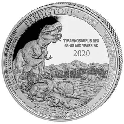 Srebrna moneta Kraków KupSZTABKI Starowiślna Prehistoric life tyrannosaurus rex 2020