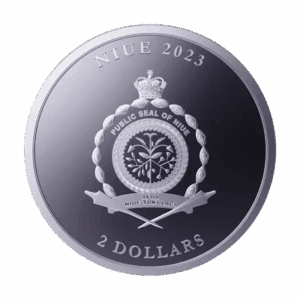 Srebrna moneta Equilibrium 2023 Niue 1 oz Ag 9999 – geometryczny wzór i herb Niue