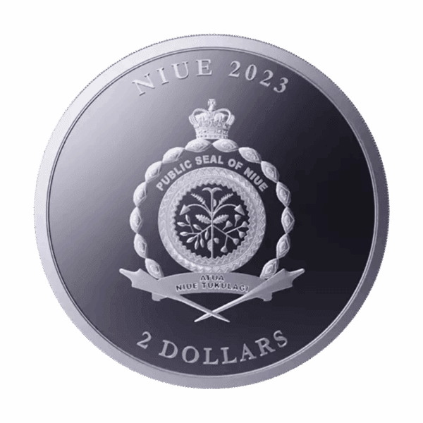 Srebrna moneta Equilibrium 2023 Niue 1 oz Ag 9999 – geometryczny wzór i herb Niue
