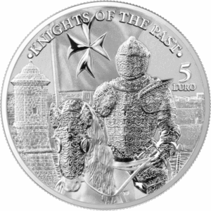 Srebrna moneta Knights of the Past 2023 Malta 1 oz Ag 9999 – rycerze zakonu maltańskiego, blisterpack i certyfikat