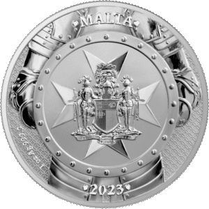 Srebrna moneta Knights of the Past 2023 Malta 1 oz Ag 9999 – rycerze zakonu maltańskiego, blisterpack i certyfikat