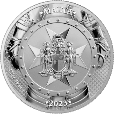 Srebrna moneta Knights of the Past 2023 Malta 1 oz Ag 9999 – rycerze zakonu maltańskiego, blisterpack i certyfikat