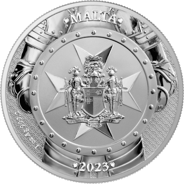 Srebrna moneta Knights of the Past 2023 Malta 1 oz Ag 9999 – rycerze zakonu maltańskiego, blisterpack i certyfikat