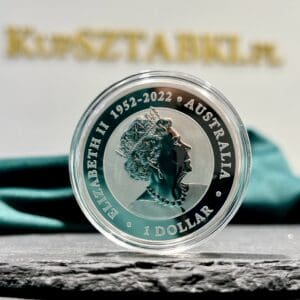 Srebrna moneta Australian Emu 1 oz 2023 – awers z Królową Elżbietą II i rewers z wizerunkiem emu. KupSZTABKI Kraków
