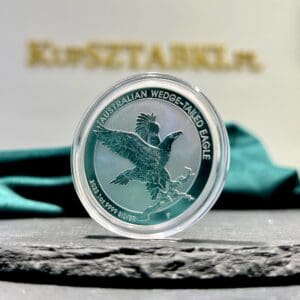 Srebrna moneta silver coin tanie monety Kraków Srebrna moneta Australian Wedge-Tailed Eagle 2023 z wizerunkiem Królowej Elżbiety II – 1 oz czystego srebra Rewers srebrnej monety Australian Wedge-Tailed Eagle 2023 przedstawiający orła klinowego – 1 oz srebra 99,99% czystości