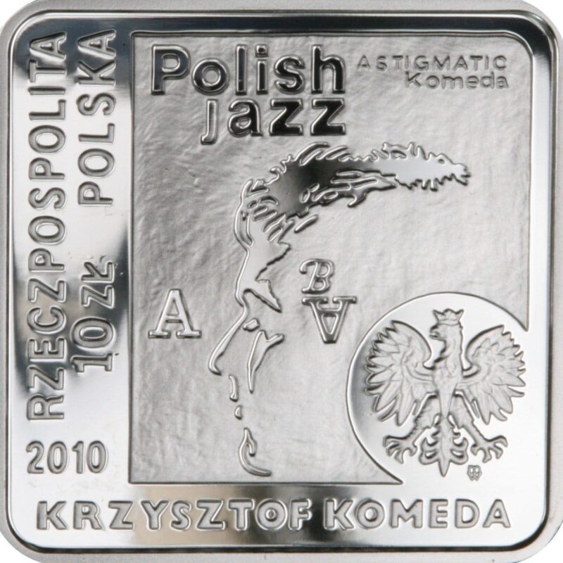 Srebrna moneta Krzysztof Komeda 10 zł 2010 – awers i rewers, moneta kolekcjonerska NBP Srebrne monety Kraków Polish jazz Krzysztof Komeda 2010 Kraków Starowiślna KupSZTABKI.pl Srebrna moneta Krzysztof Komeda 10 zł 2010 – awers i rewers, moneta kolekcjonerska NBP Srebrne monety Kraków Polish jazz Krzysztof Komeda 2010 Kraków Starowiślna KupSZTABKI.pl