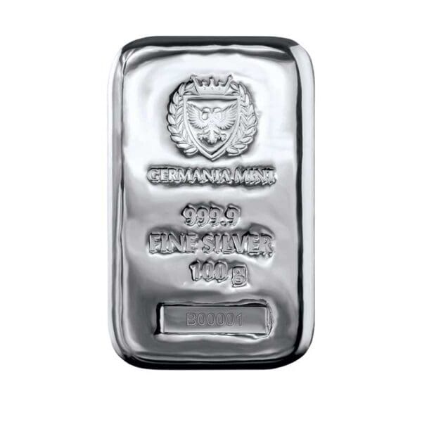 Sztabka srebra 100 g Germania Mint Ag 9999 Sztabka srebra Kraków Tanie srebro Kraków starowiślna silver bar 100g KupSZTABKI.pl