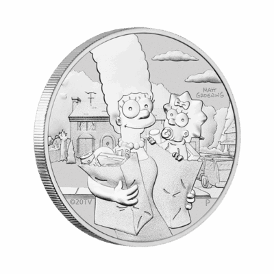 Srebrna moneta Marge i Maggie Simpson 2021 Tuvalu 1 oz Ag 9999 – seria The Simpsons z Perth Mint