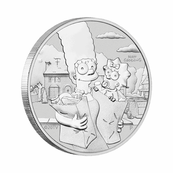 Srebrna moneta Marge i Maggie Simpson 2021 Tuvalu 1 oz Ag 9999 – seria The Simpsons z Perth Mint
