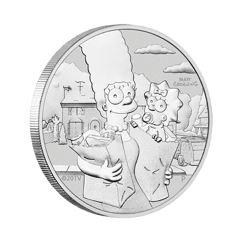 Srebrna moneta Marge i Maggie Simpson 2021 Tuvalu 1 oz Ag 9999 – seria The Simpsons z Perth Mint