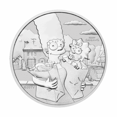 Srebrna moneta Marge i Maggie Simpson 2021 Tuvalu 1 oz Ag 9999 – seria The Simpsons z Perth Mint
