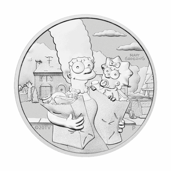 Srebrna moneta Marge i Maggie Simpson 2021 Tuvalu 1 oz Ag 9999 – seria The Simpsons z Perth Mint