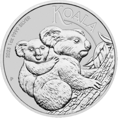 Srebrna moneta Koala 2023 – rewers z mamą koalą i młodym, awers z portretem Królowej Elżbiety II. srebrne monerty kraków Koala 2023 Australia KupSZTABKI Kraków Silver Coin
