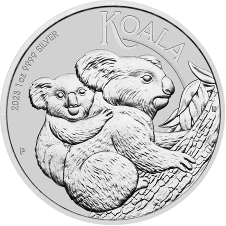 Srebrna moneta Koala 2023 – rewers z mamą koalą i młodym, awers z portretem Królowej Elżbiety II. srebrne monerty kraków Koala 2023 Australia KupSZTABKI Kraków Silver Coin