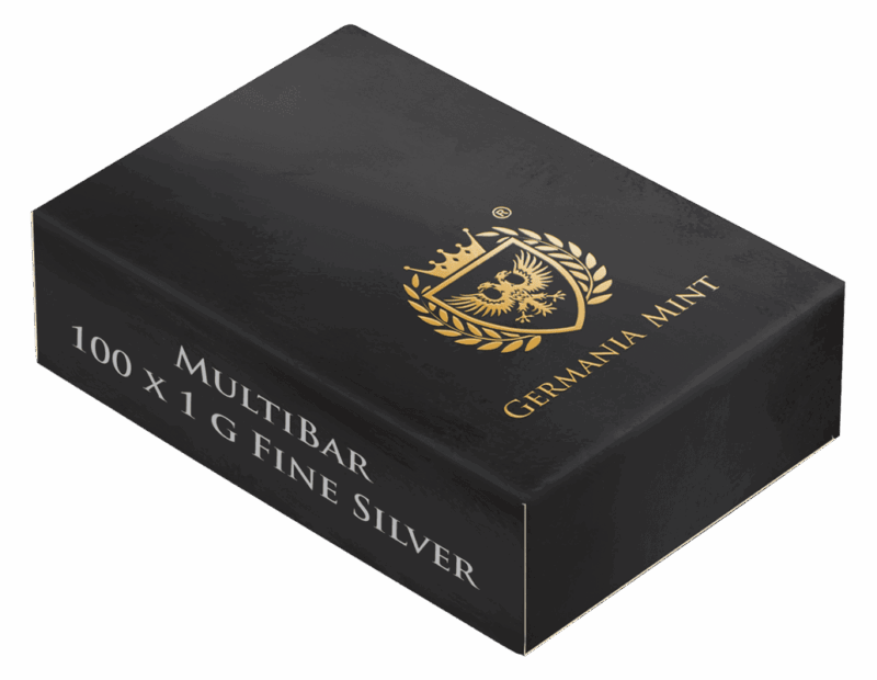 Sztabka srebra dzielona Germania Mint MultiBar 100 x 1 g Ag 9999 Sztabka srebra dzielona 100 x 1g Kraków Starowiślna KupSZTABKI Sztabki srebra małe wagi Germania Mint