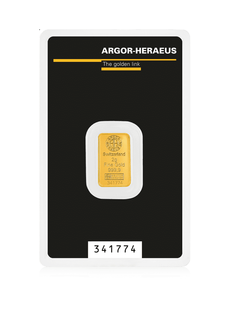 Złota sztabka 2 g Heraeus/Argor-Heraeus Au 999.9 – KupSZTABKI.pl Kraków Starowiślna