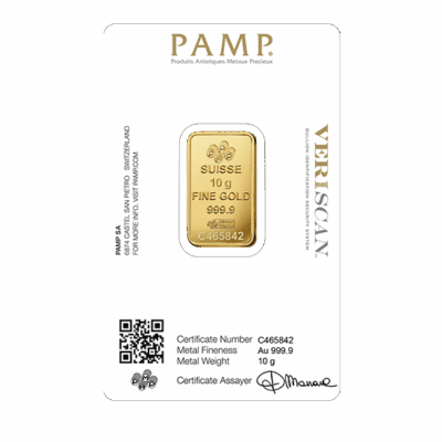 Złota sztabka 10g PAMP Suisse Au 999.9 w Certipacku