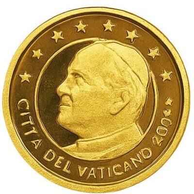 Złota moneta Watykan Papież Jan Paweł II, godło Watykanu, AU 999, 1/25 oz