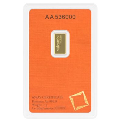 Sztabka złota 1 g Valcambi Au 999,9 w certipacku