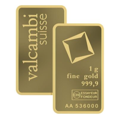 Sztabka złota 1 g Valcambi Au 999,9 w certipacku