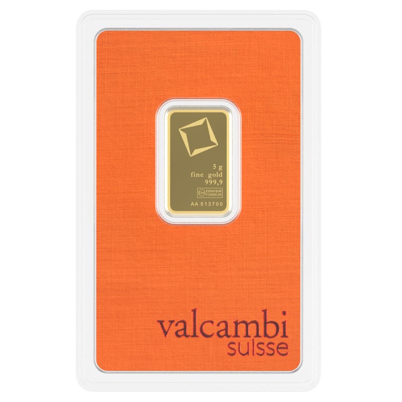 Sztabka złota 5g Kraków Starowiślna KupSZTABKI Valcambi 4_MintedBars_5g_Au_9999_Front_P Sztabka złota 5g Valcambi w certipacku - 999,9 Au - Kraków Starowiślna KupSZTABKI
