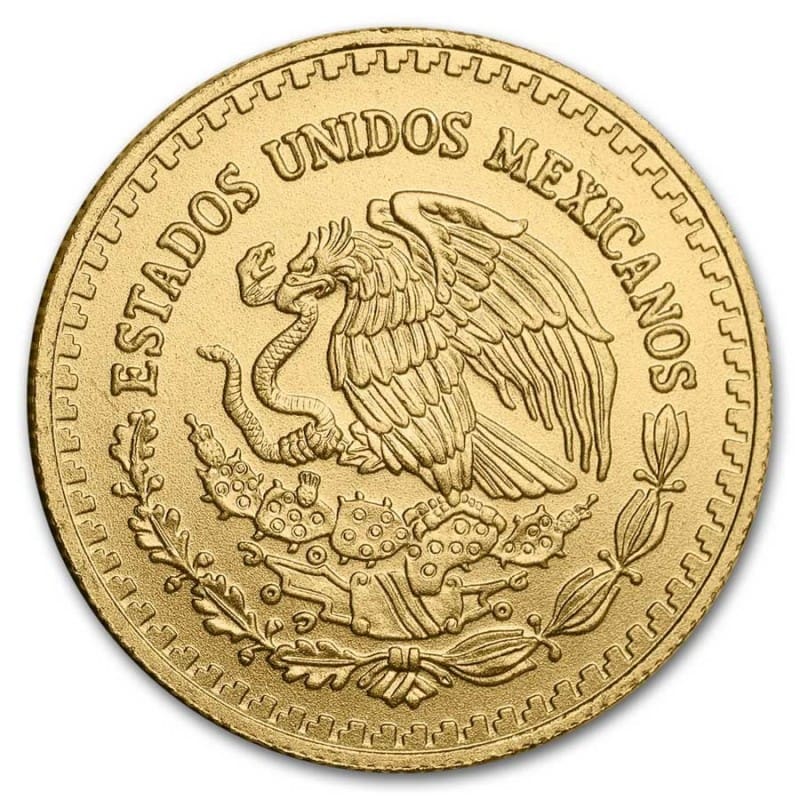 Złota moneta Casa de Moneda de Mexico 1/4 oz, Mexican Libertad 2024, Au 999, przedstawiająca boginię wolności oraz herb Meksyku.