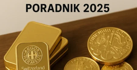 Złote sztabki i monety bulionowe leżące na drewnianym blacie – Poradnik inwestora 2025 Kupsztabki.pl, Kraków Starowiślna