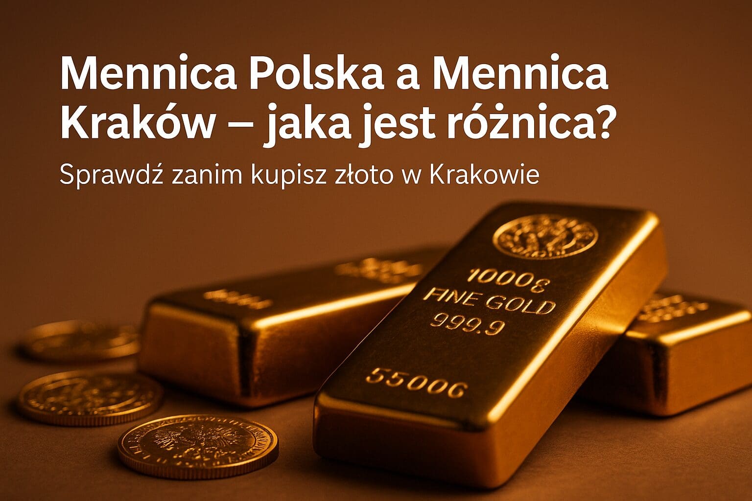 Mennica Polska a Mennica Kraków – jaka jest różnica? | Sztabki i monety złota na tle brązowego tła – Kraków Starowiślna KupSZTABKI