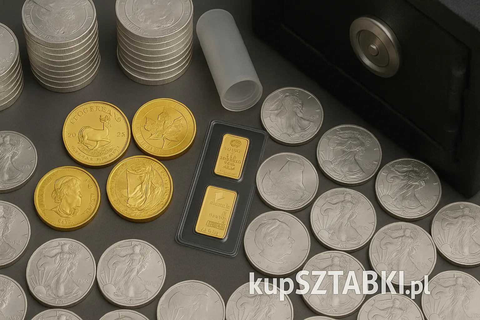 Budżet 50 000 zł – kilka monet złotych 1 oz, sztabki 10 g i 5 g, kilkadziesiąt sreber 1 oz, sejf S2 – Kraków Starowiślna KupSZTABKI