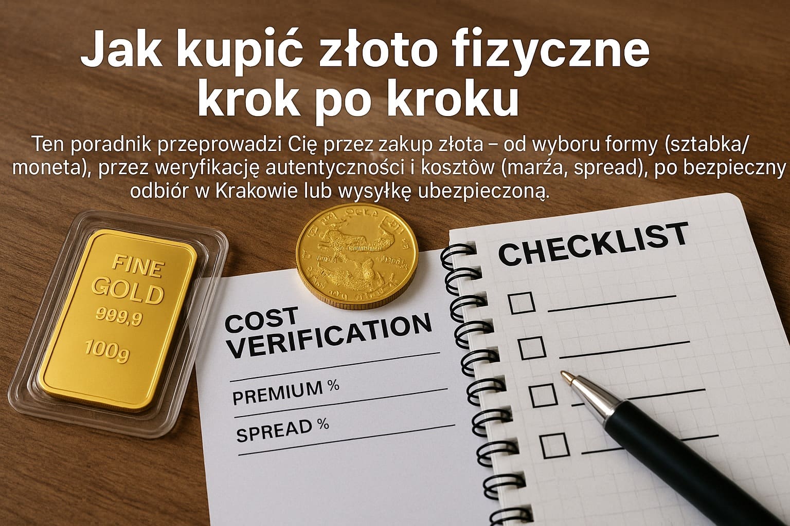 Jak kupić złoto fizyczne krok po kroku – sztabka złota, moneta bulionowa i checklist kosztów