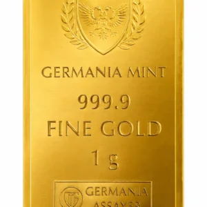 Złota sztabka o wadze 1 g z Mennicy Germania.