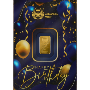 Złota sztabka 1 g Happy Birthday Au 999.9 Germania Mint front opakowania
