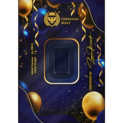 Złota sztabka 1 g Happy Birthday Germania Mint tył Safepacku