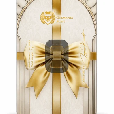 Sztabka złota 1 g Germania Mint Najlepsze Życzenia Au 999.9 w opakowaniu Safepack tył
