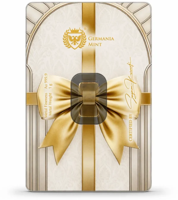 Sztabka złota 1 g Germania Mint Najlepsze Życzenia Au 999.9 w opakowaniu Safepack tył