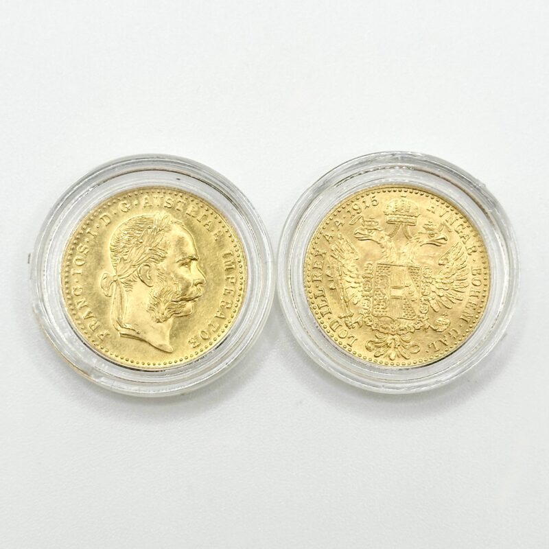 Austrian ducat from 1915 displayed in a protective case