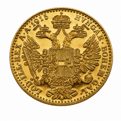 Austrian ducat coin from 1915 featuring the double-headed eagle of the Habsburgs.