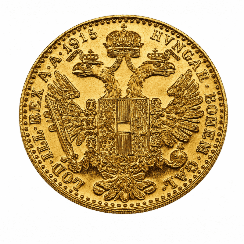 Austrian ducat coin from 1915 featuring the double-headed eagle of the Habsburgs.