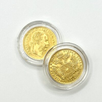 Złoty austriacki dukat z 1915 roku, obie strony monety.